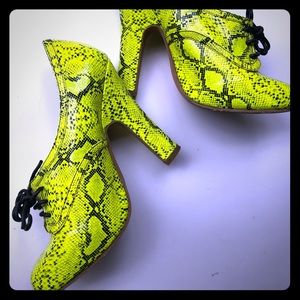 Neon Highlighter Yellow Snake Animal Print Heels